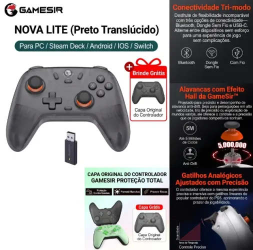 Controle GameSir Nova Lite Sem Fio + Case Proteção - NOVO / LACRADO