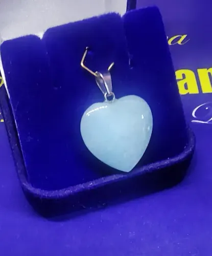 Pingente Coração Azul Cor Água Marinha Clara Pedra Natural Prata 925 Peso 3.21 Gramas