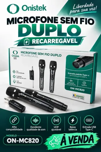  MICROFONE DUPLO SEM FIO ONISTEK PROFISSIONAL NOVO.<br>
