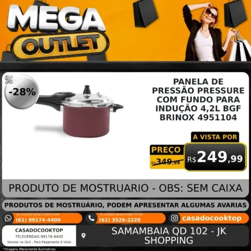 PANELA DE PRESSÃO PRESSURE COM FUNDO PARA INDUÇÃO 4,2L BGF BRINOX 4951104