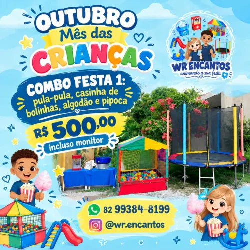 aluguel de pula-pula, algodão doce, casinha de bolinhas e pipoca!