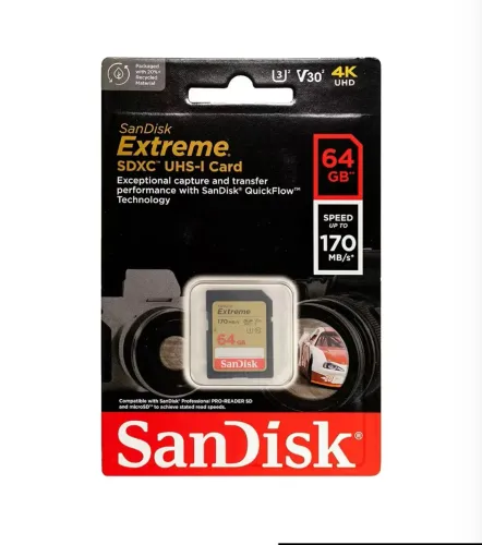 Cartão de Memória SD SanDisk Extreme 64GB 170Mbs - SDSDXV2-064G-GNCIN