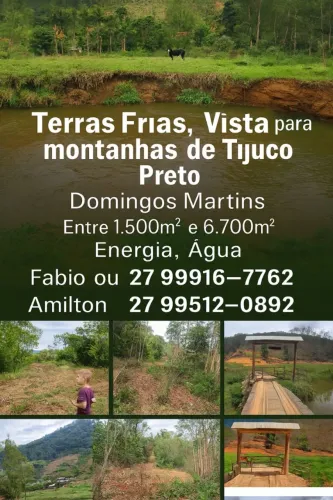 Sítios - Terras Frias, Domingos Martins, 1.500m² a 6.700m², parcelo, entrego documentado<br>,