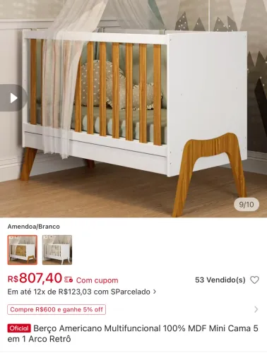 Berço americano multi funcional 5 e1 nunca usado