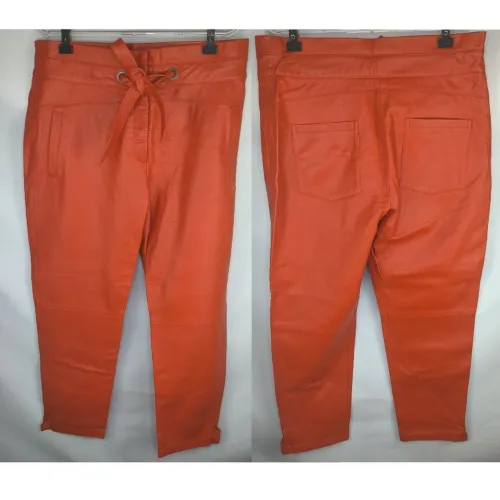 Calça 42 laranja couro autêntico caprino, grife Black Kabana