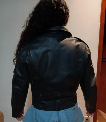 Jaqueta couro legítimo feminino veste m/g