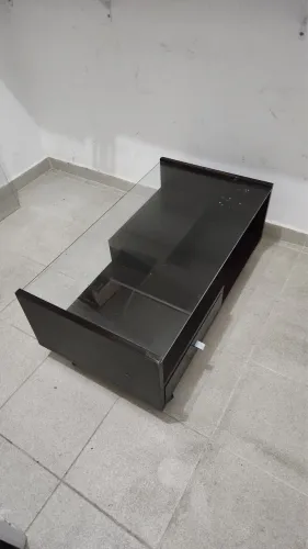 Mesa de Centro em Madeira com Tampo de Vidro e 2 Gavetas