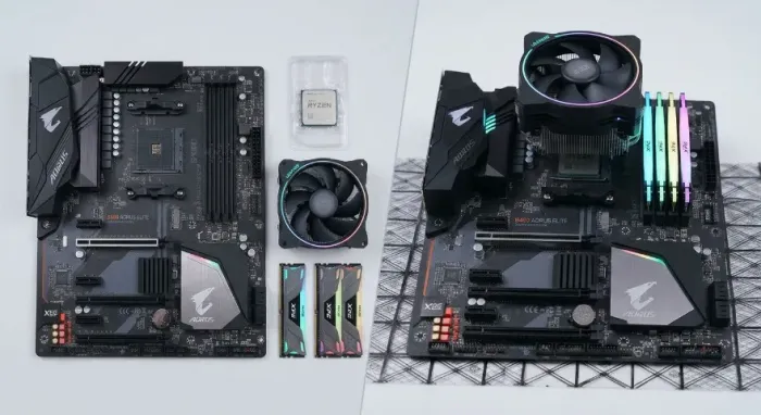 Kit Upgrade Gamer: Ryzen 5 5600 + B450 Aorus Elite + 32GB RAM XPG RGB + Air Cooler