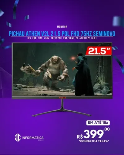 MONITOR PICHAU ATHEN V2L 21.5 POL FHD 75HZ SEMINOVO