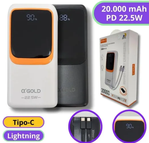 Carregador Portátil Power Bank Turbo PD 22.5W DISPLAY 20.000MAH - A'GOLD - BTE-40