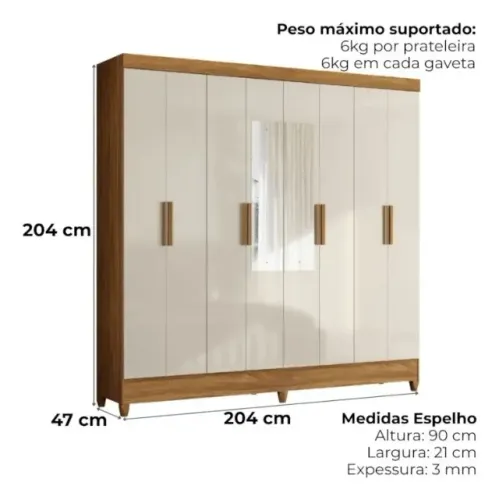 Guarda Roupa Casal 8 Portas com Espelho Moval