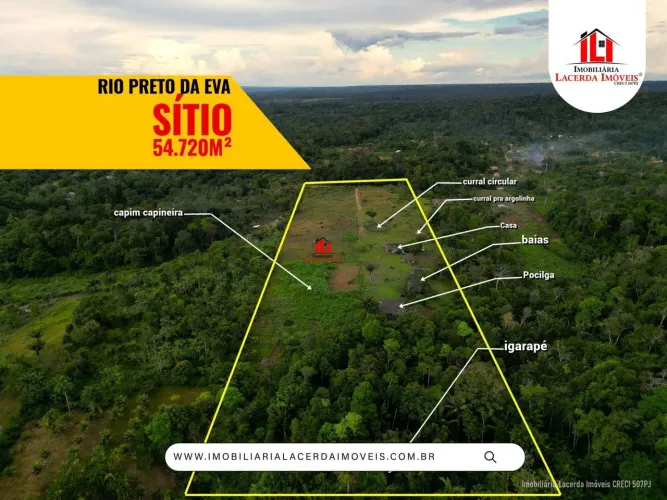 Sítio no Rio Preto da Eva, 114m x 480m = 54.720m², chacara no Rio Preto da Eva