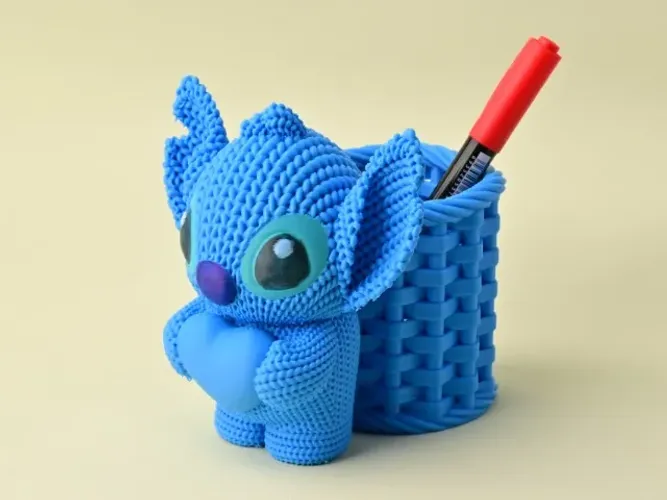 (Sob encomenda) Porta-lápis Stitch - Edição Tricô