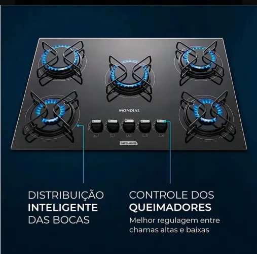 Cooktop 5 Bocas Mondial Vidro Temperado Novo Lacrado Bivolt<br>
