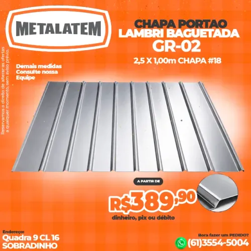 Chapa Portão Corrugada GR-02 Baguetada 2,0x1,0m #18 (#1,2mm)