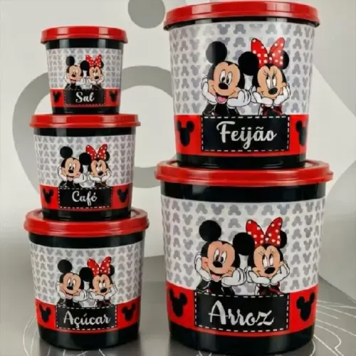 Jogo 5 potes organizadores de cozinha do Mickey 