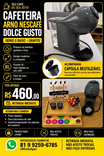 Cafeteira Dolce Gusto + Porta Cápsulas + placa decorativa + cápsula reutilizável
