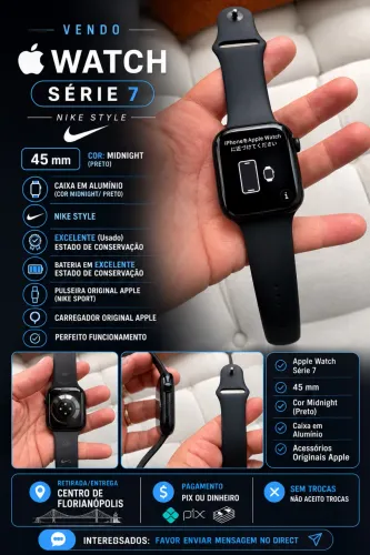 Impecável Apple Watch 7 45mm GPS Nike Midnight Lacrado e todo Original Excelente