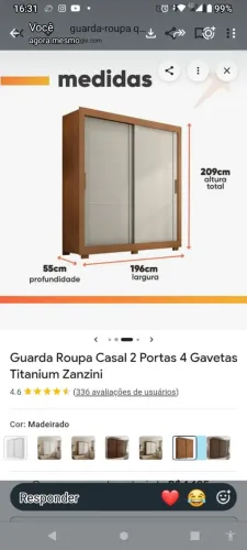 Guarda roupas 2 portas e correr