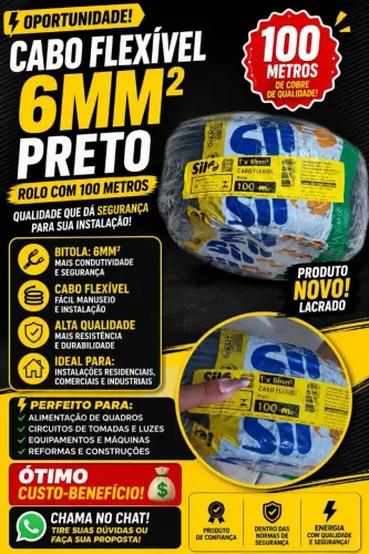 Vendo rolo de cabo 100m SIL preto 1x6mm novo na embalagem motivo da venda sobra de materal