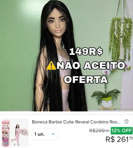 Boneca barbie Cabelos longos fashionista articulada cutie reveal