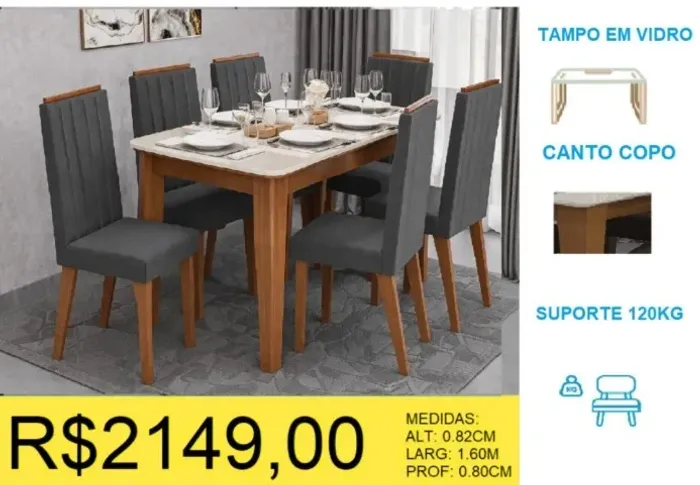 CONJUNTO DE MESA 6 CADEIRAS