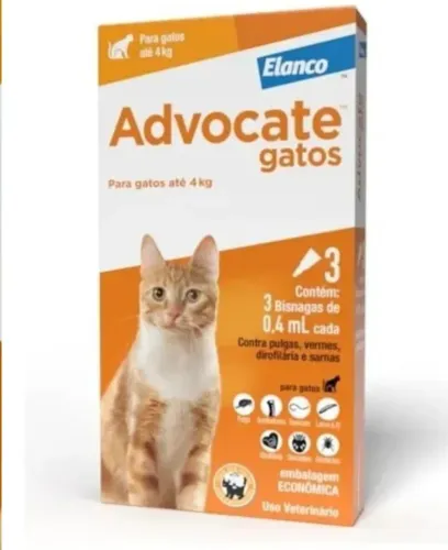 Advocate Antipulgas Gatos Até 4kg 3 Pipetas 0,4ml Elanco