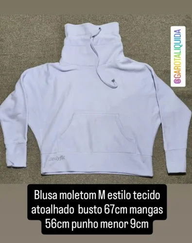 Blusa moletom M estilo tecido atoalhado busto 67cm mangas 56cm punho menor 9cm