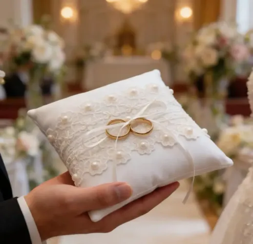 Almofada Porta Aliança Pérola, Casamento Bodas