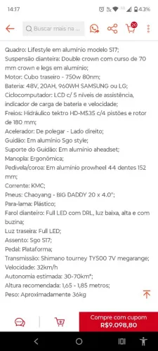 Bike Elétrica Street Gol ST7 e Patinete elétrico com banco removível