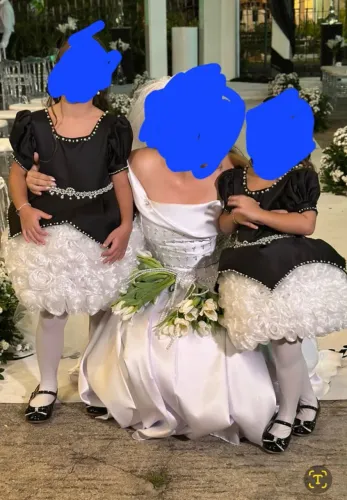 Vestido daminha preto e branco estilo bridgerton 