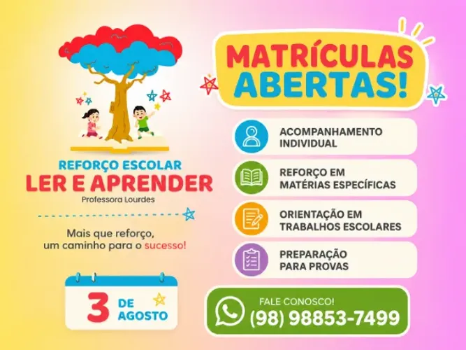 Matriculas Abertas reforço escolar