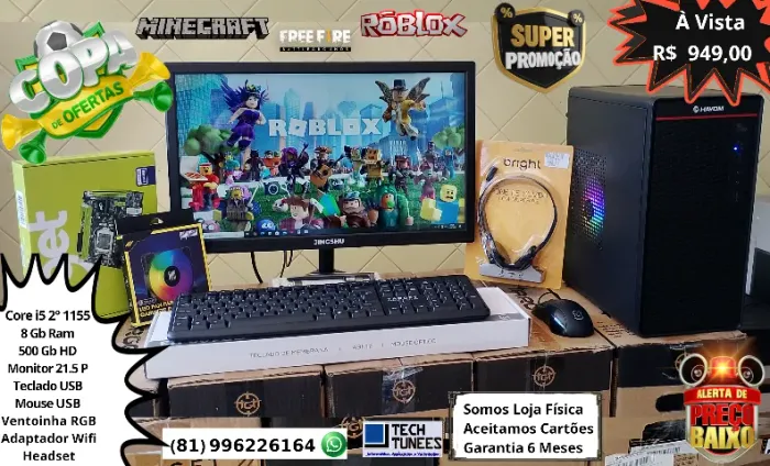 Promoção - PC Computador - Core i5 (8 Gb Ram-SSD 128 ou HD 500 - Monitor 21.5