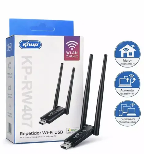 Repetidor de Sinal Wi-Fi USB Knup KP-RW407 2.4GHz Alta Cobertura