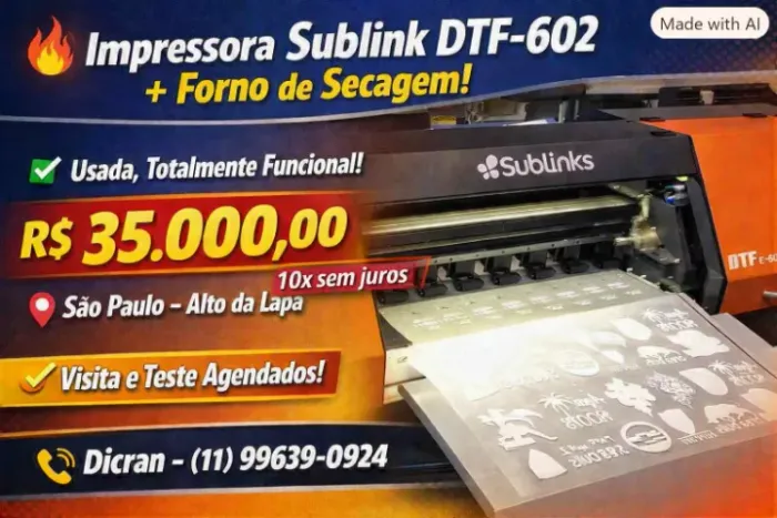 Impressora Sublink DTF-602 + Forno de Secagem