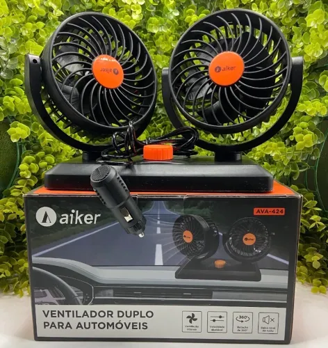 Ventilador para Carro 12V Duplo com Velocidade Ajustável e Giro 360°