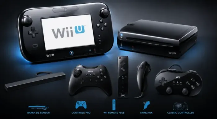 Nintendo Wii U Deluxe Preto Desbloqueado + Kit Completo de Controles
