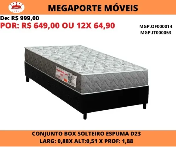 CAMA BOX SOLTEIRO ESPUMA D23