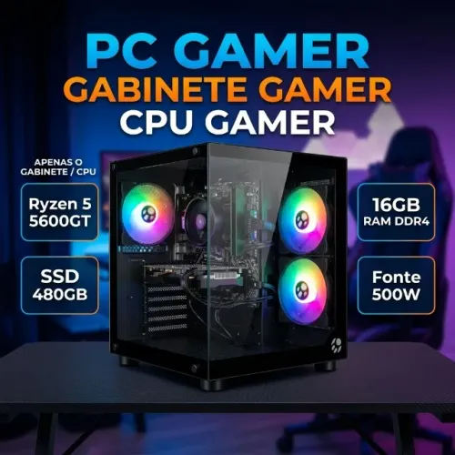 PC Gamer AMD Ryzen 5 - 16Gb DDR4 - SSD 480Gb - Fonte 500w - Novo Loja Coimbra Computadores