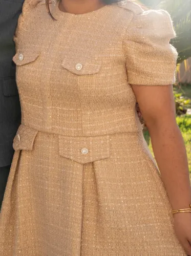 Vestido Mustache Tweed Bege GG 