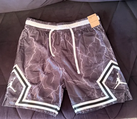 nike air jordan dri-fit diamond woven mesh shorts preto cinza raio trovão aj bermuda nk