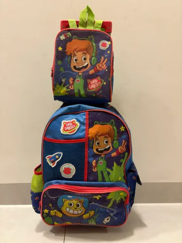 Kit Mochila Gato Galáctico de Rodinha + Lancheira Térmica