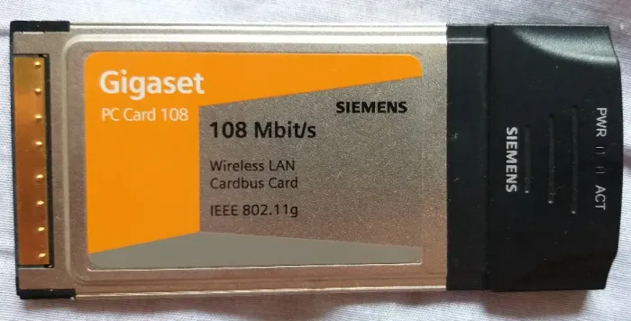 Adaptador pcmcia sem fio, marca gigaset/siemens, pc card 108 Mbit/s, com cd