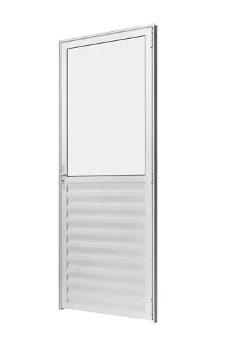 Porta de Alumínio de Abrir 90x210 cm - Branca | Vidro Incolor e Veneziana