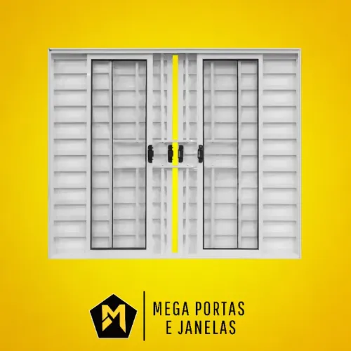 Veneziana Seis folhas Alumínio Branco Com Grade - Linha 20 (Completa)