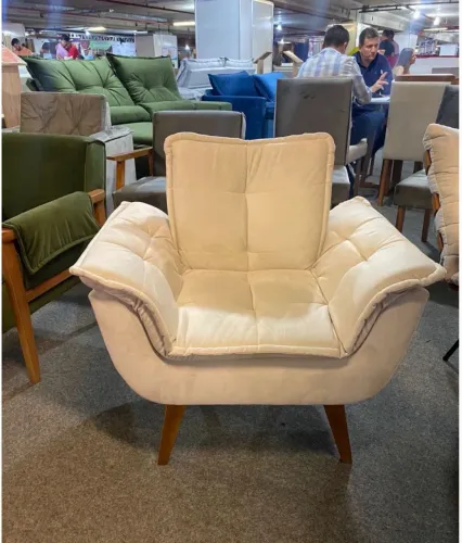 Poltrona Decorativa Canadá Prime Bege em Veludo | Conforto e Estilo