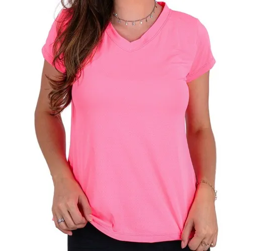 Blusa T-shirt básica de Dry Fit de manga curta com gola "V" soltinha