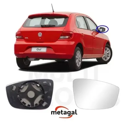 Lente Retrovisor Volkswagen Gol G5 2009 à 2013 - L Direito - Lente C/ Placa - Metagal