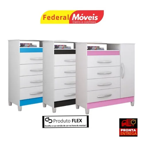 Cômoda Turquesa Quadriflex 1 Porta 4 Gavetas - Ultimas Peças - Fazemos Entrega