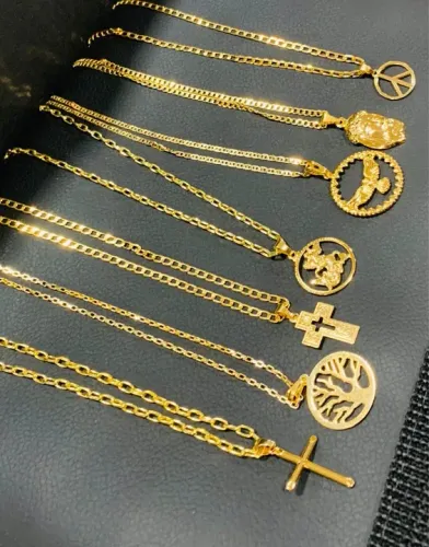 Corrente e pingente banhado a ouro 18k masculina